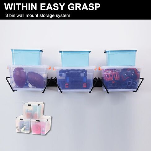 حامل صناديق تخزين قابل للتعديل مكون من 9 قطع من Wallmaster، رف حمل، حامل أمان للسقيفة أو الطابق السفلي، منظم مرآب مثبت على الحائط للصناديق والحاويات (3 قضبان، 6 خطافات) in Kuwait