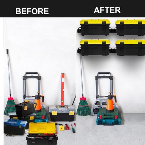 حامل صناديق تخزين قابل للتعديل مكون من 9 قطع من Wallmaster، رف حمل، حامل أمان للسقيفة أو الطابق السفلي، منظم مرآب مثبت على الحائط للصناديق والحاويات (3 قضبان، 6 خطافات) in Kuwait