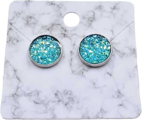Blue Green Glitter Druzy Earrings - Large Stud Earrings - Colorful Round Studs in Saudi Arabia