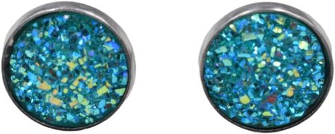 Blue Green Glitter Druzy Earrings - Large Stud Earrings - Colorful Round Studs in Saudi Arabia