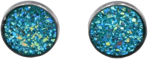 Blue Green Glitter Druzy Earrings - Large Stud Earrings - Colorful Round Studs in Saudi Arabia