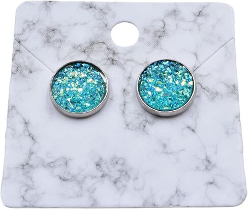 Blue Green Glitter Druzy Earrings - Large Stud Earrings - Colorful Round Studs in Saudi Arabia