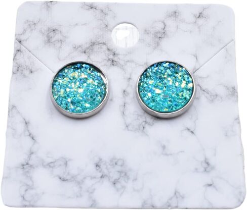 Blue Green Glitter Druzy Earrings - Large Stud Earrings - Colorful Round Studs in Saudi Arabia