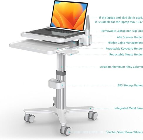 عربة طبية عربة عربة متنقلة ارتفاع قابل للتعديل سهلة التركيب عربة البليت مع حامل الماسح الضوئي عن طريق الفم محطة عمل الكمبيوتر المحمول (MTO-3) in Kuwait