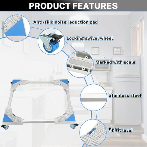 NATGAI Mini Fridge Stand, Adjustable Furniture Dolly Roller Base with 4 Locking Swivel Wheels, Universal Mobile Base Moving Cart for Washing Machine Refrigerator and Dryer (8 Wheels) in Saudi Arabia