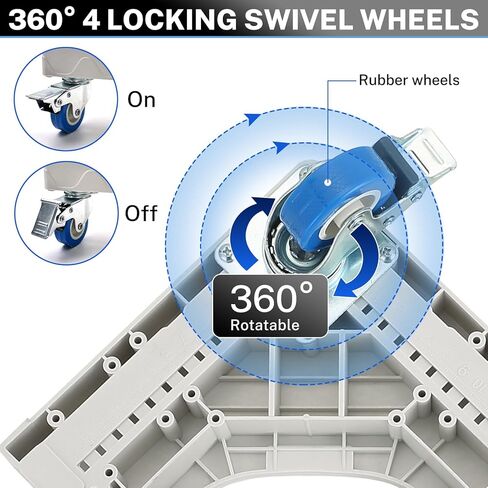 حامل ثلاجة صغير من NATGAI، قاعدة دوارة للأثاث قابلة للتعديل مع 4 عجلات دوارة للقفل، عربة متحركة بقاعدة متنقلة عالمية للغسالة والثلاجة والمجفف (8 عجلات) in Kuwait