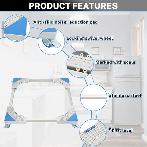 حامل ثلاجة صغير من NATGAI، قاعدة دوارة للأثاث قابلة للتعديل مع 4 عجلات دوارة للقفل، عربة متحركة بقاعدة متنقلة عالمية للغسالة والثلاجة والمجفف (8 عجلات) in Kuwait