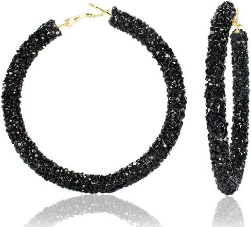 coadipress Glitter Hoop Earrings for Women Girls Shiny Sequins Hoop Earrings Bohemian Sparkle Resin Rhinestone Wrapped Drop Dangle Earrings Circle Prom Statement Earrings in Saudi Arabia