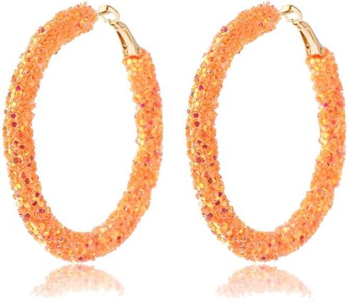 coadipress Glitter Hoop Earrings for Women Girls Shiny Sequins Hoop Earrings Bohemian Sparkle Resin Rhinestone Wrapped Drop Dangle Earrings Circle Prom Statement Earrings in Saudi Arabia