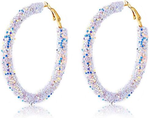 coadipress Glitter Hoop Earrings for Women Girls Shiny Sequins Hoop Earrings Bohemian Sparkle Resin Rhinestone Wrapped Drop Dangle Earrings Circle Prom Statement Earrings in Saudi Arabia