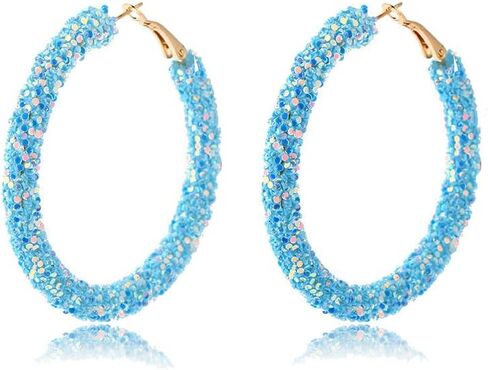 coadipress Glitter Hoop Earrings for Women Girls Shiny Sequins Hoop Earrings Bohemian Sparkle Resin Rhinestone Wrapped Drop Dangle Earrings Circle Prom Statement Earrings in Saudi Arabia