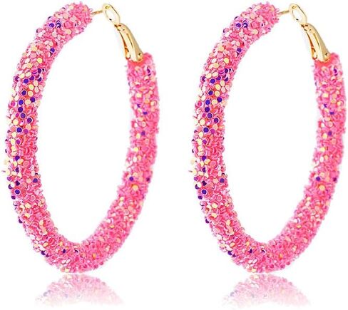 coadipress Glitter Hoop Earrings for Women Girls Shiny Sequins Hoop Earrings Bohemian Sparkle Resin Rhinestone Wrapped Drop Dangle Earrings Circle Prom Statement Earrings in Saudi Arabia
