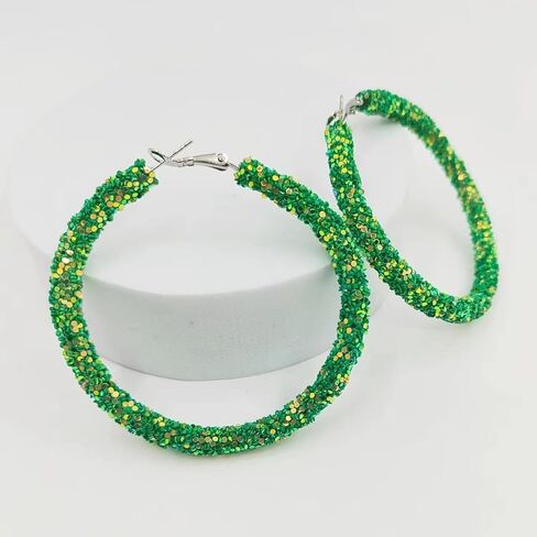 coadipress Glitter Hoop Earrings for Women Girls Shiny Sequins Hoop Earrings Bohemian Sparkle Resin Rhinestone Wrapped Drop Dangle Earrings Circle Prom Statement Earrings in Saudi Arabia