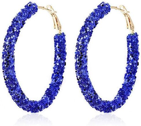 coadipress Glitter Hoop Earrings for Women Girls Shiny Sequins Hoop Earrings Bohemian Sparkle Resin Rhinestone Wrapped Drop Dangle Earrings Circle Prom Statement Earrings in Saudi Arabia