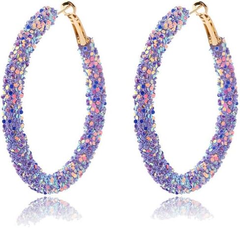 coadipress Glitter Hoop Earrings for Women Girls Shiny Sequins Hoop Earrings Bohemian Sparkle Resin Rhinestone Wrapped Drop Dangle Earrings Circle Prom Statement Earrings in Saudi Arabia