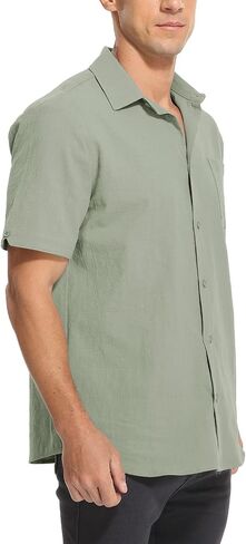 Mens Casual Button Down Shirts Short Sleeve Cotton Dress Shirt in Saudi Arabia