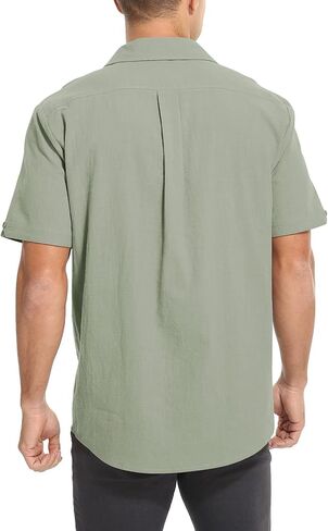 Mens Casual Button Down Shirts Short Sleeve Cotton Dress Shirt in Saudi Arabia