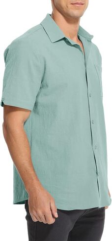 Mens Casual Button Down Shirts Short Sleeve Cotton Dress Shirt in Saudi Arabia