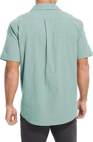 Mens Casual Button Down Shirts Short Sleeve Cotton Dress Shirt in Saudi Arabia