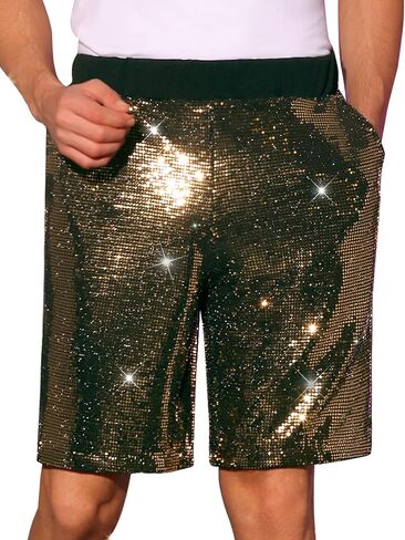 شورت Lars Amadeus Sequins للرجال صيفي بخصر مطاطي وحفلات الديسكو، سروال قصير لامع in Kuwait