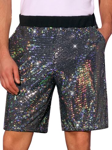 شورت Lars Amadeus Sequins للرجال صيفي بخصر مطاطي وحفلات الديسكو، سروال قصير لامع in Kuwait