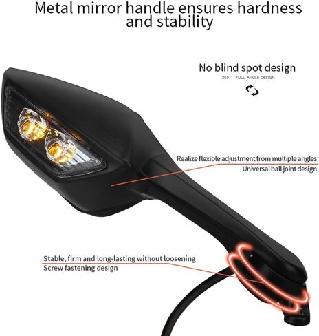مرآة الرؤية الخلفية لدراجة نارية السباق، مع مرآة جانبية بإضاءة LED، متوافقة مع Kawasaki Ninja 400 18-23، Ninja 250/300 EX250/EX300 13-17، Ninja 650 ER-6F 17-19، ZX6R 13-18، ZX10R 11-15 in Kuwait