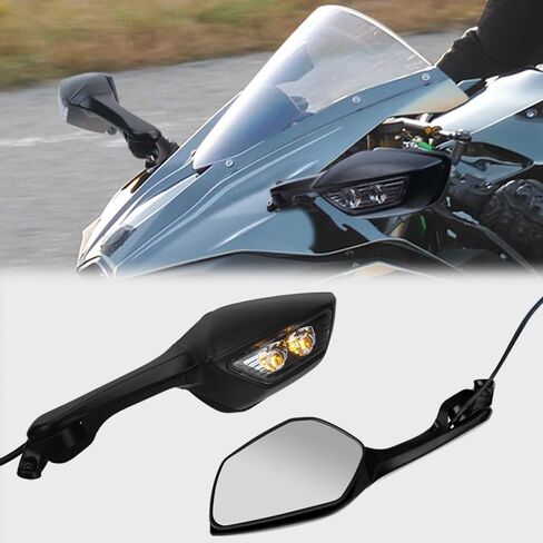 مرآة الرؤية الخلفية لدراجة نارية السباق، مع مرآة جانبية بإضاءة LED، متوافقة مع Kawasaki Ninja 400 18-23، Ninja 250/300 EX250/EX300 13-17، Ninja 650 ER-6F 17-19، ZX6R 13-18، ZX10R 11-15 in Kuwait