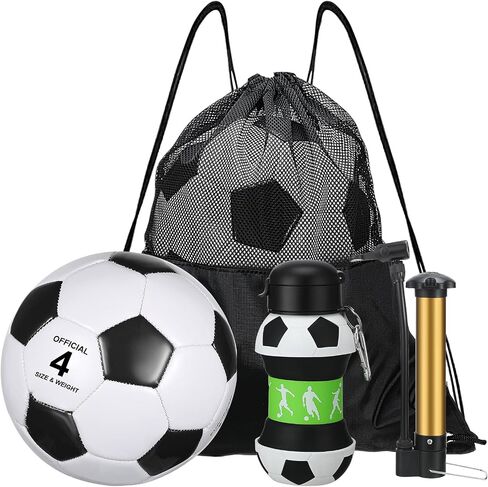 4 Pcs Soccer Ball Bulk for Boys Girls Football Gifts Set 18 oz Soccer Ball Water Bottle with Pump and Equipment Bag for Kids Youth Teen Child Adult School Sport Practice Training Gifts in Saudi Arabia