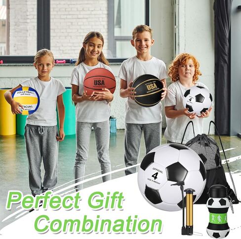 4 Pcs Soccer Ball Bulk for Boys Girls Football Gifts Set 18 oz Soccer Ball Water Bottle with Pump and Equipment Bag for Kids Youth Teen Child Adult School Sport Practice Training Gifts in Saudi Arabia