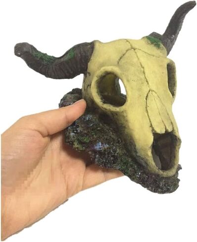 6 x 7.5 inch Aquarium Decoration Fish Tank Décor Ornaments Fish Turtle Hidden,Amphibians Bonsai Beautification Cave Landscape Pet Reptile House Sheep Skull Light Brown in Saudi Arabia