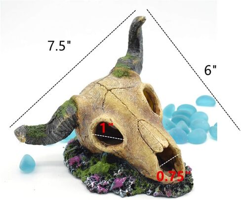 6 x 7.5 inch Aquarium Decoration Fish Tank Décor Ornaments Fish Turtle Hidden,Amphibians Bonsai Beautification Cave Landscape Pet Reptile House Sheep Skull Light Brown in Saudi Arabia