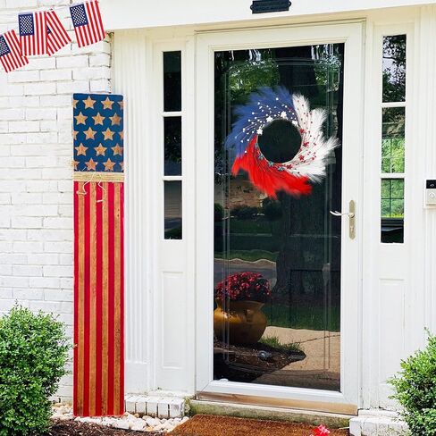 24 "فو بامباس العشب إكليل التوت الوطني، أحمر أبيض أزرق 4 يوليو إكليل يوم الاستقلال للباب الأمامي يوم الذكرى إكليل أمريكي مع التوت النقطة ونجمة لديكور المنزل الجدار in Kuwait