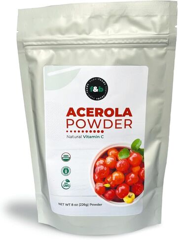 f&b superfoods Pure Organic Acerola Cherry Powder (8oz), Organic Vitamin C for Immune System Booster, Smoothie, Drinks and Juice Detox, Vegan, Brazil Origin. in Saudi Arabia