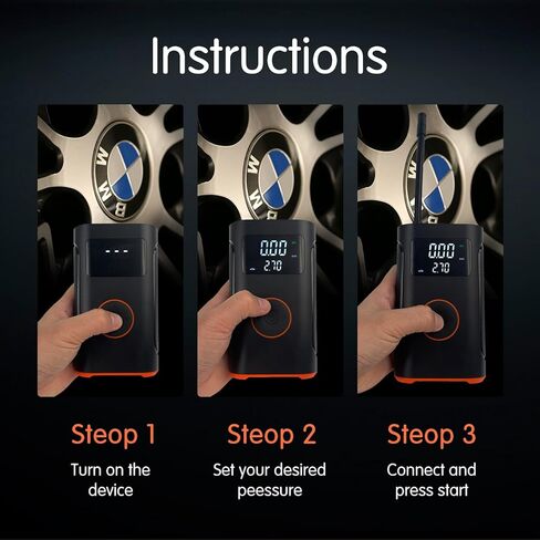 ضاغط هواء محمول منفاخ الإطارات - مضخة إطارات الدراجة - مضخة هواء سيارة كهربائية لاسلكية بقدرة 4000 مللي أمبير و150 رطل لكل بوصة مربعة مع ضوء LED ومقياس ضغط رقمي للسيارة والدراجة والدراجة النارية والكرة. in Kuwait