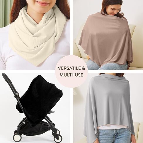 غطاء للرضاعة من guruixu متماسك للتنفس للرضاعة الطبيعية والخصوصية وغطاء للرضاعة الطبيعية متعدد الاستخدامات، معطف رضاعة ناعم خفيف الوزن، غطاء مقعد سيارة متعدد الاستخدام، كريمي in Kuwait