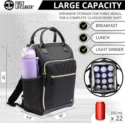 First Lifesaver Backpack Cooler, Lunch Bag with Insulated Leak-Proof Thermal for Women, Nurses, Nursing Students (Black) in Saudi Arabia
