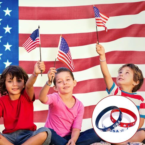 Deekin 60 Pcs 4th of July Patriotic Bracelets USA American Flag Red White and Blue Star Silicone Bracelets Memorial Day Wristband Rubber Bracelets for Independence Day Party Favors School Gift in Saudi Arabia