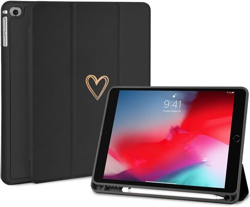 Compatible for iPad 9.7 Inch Case, iPad 6th/5th Generation 2018/2017 Case with iPad Pencil Holder & Tip Cover, Women Girls Heart Pattern Protective Case for iPad 9.7 Inch-Black in Saudi Arabia
