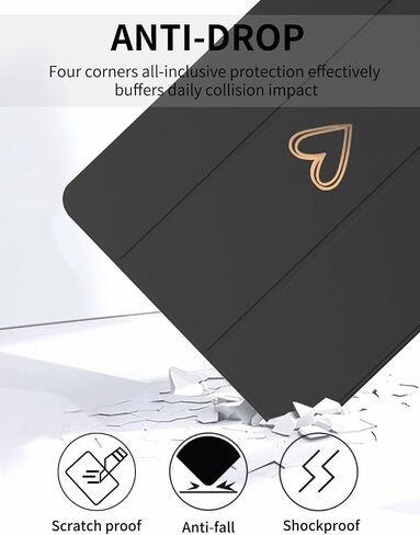 Compatible for iPad 9.7 Inch Case, iPad 6th/5th Generation 2018/2017 Case with iPad Pencil Holder & Tip Cover, Women Girls Heart Pattern Protective Case for iPad 9.7 Inch-Black in Saudi Arabia