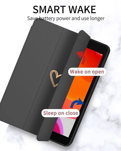Compatible for iPad 9.7 Inch Case, iPad 6th/5th Generation 2018/2017 Case with iPad Pencil Holder & Tip Cover, Women Girls Heart Pattern Protective Case for iPad 9.7 Inch-Black in Saudi Arabia