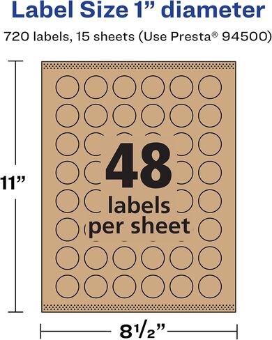 Avery Kraft Brown Round Labels with Sure Feed, 1" Diameter, 720 Kraft Brown Labels, Print-to-The-Edge, Laser/Inkjet Printable Labels in Saudi Arabia