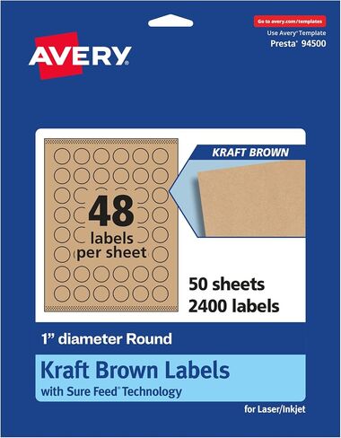 Avery Kraft Brown Round Labels with Sure Feed, 1" Diameter, 720 Kraft Brown Labels, Print-to-The-Edge, Laser/Inkjet Printable Labels in Saudi Arabia