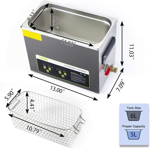 منظف ​​المكربن ​​بالموجات فوق الصوتية ONEZILI سعة 6 لتر، 180 وات، منظف المكربن ​​بالموجات فوق الصوتية التجاري، آلة تنظيف الأجزاء بالموجات فوق الصوتية الاحترافية مع مؤقت وسخان للأسنان، والمجوهرات، ولوحة الدوائر، والنحاس، وأجزاء المسدس in Kuwait