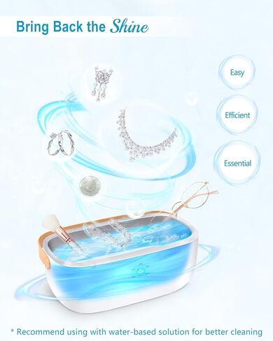 منظف ​​المجوهرات بالموجات فوق الصوتية، آلة تنظيف محمولة بالموجات فوق الصوتية للخواتم والنظارات والمثبات والمصففات وأطقم الأسنان والفضة والساعة والعملات المعدنية و5 مؤقتات وتشغيل بلمسة واحدة، ضوضاء منخفضة 48 كيلو هرتز، 425 مل in Kuwait