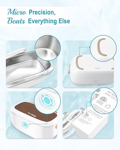 منظف ​​المجوهرات بالموجات فوق الصوتية، آلة تنظيف محمولة بالموجات فوق الصوتية للخواتم والنظارات والمثبات والمصففات وأطقم الأسنان والفضة والساعة والعملات المعدنية و5 مؤقتات وتشغيل بلمسة واحدة، ضوضاء منخفضة 48 كيلو هرتز، 425 مل in Kuwait