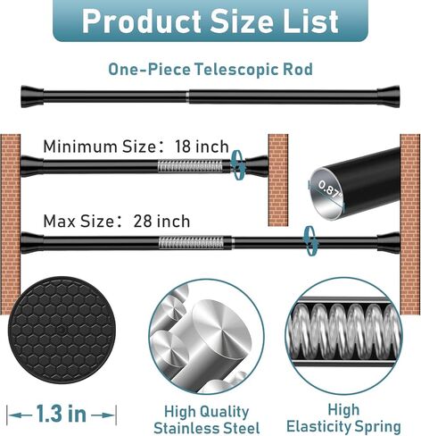 4PCS Tension Curtain Rod 33 To 59 Inch Small Shower Curtain Rods No Drilling Adjustable Expandable 7/8" Spring Loaded Curtain Rod for Window Closet Bathroom Kitchen Bedroom Doorway Door in Saudi Arabia