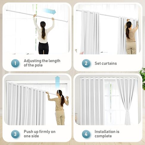 4PCS Tension Curtain Rod 33 To 59 Inch Small Shower Curtain Rods No Drilling Adjustable Expandable 7/8" Spring Loaded Curtain Rod for Window Closet Bathroom Kitchen Bedroom Doorway Door in Saudi Arabia