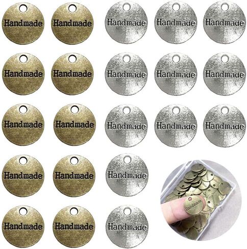 60 قطعة من العلامات المعدنية المصنوعة يدويًا من سبيكة مصنوعة يدويًا قلادة خرز معدنية علامات علامات لهدايا صناعة المجوهرات DIY - 14 ملم - فضية مستديرة + برونزية in Kuwait