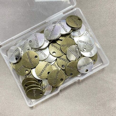 60 قطعة من العلامات المعدنية المصنوعة يدويًا من سبيكة مصنوعة يدويًا قلادة خرز معدنية علامات علامات لهدايا صناعة المجوهرات DIY - 14 ملم - فضية مستديرة + برونزية in Kuwait