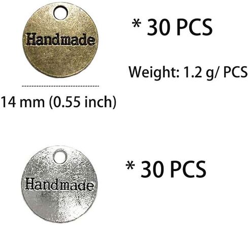 60 قطعة من العلامات المعدنية المصنوعة يدويًا من سبيكة مصنوعة يدويًا قلادة خرز معدنية علامات علامات لهدايا صناعة المجوهرات DIY - 14 ملم - فضية مستديرة + برونزية in Kuwait